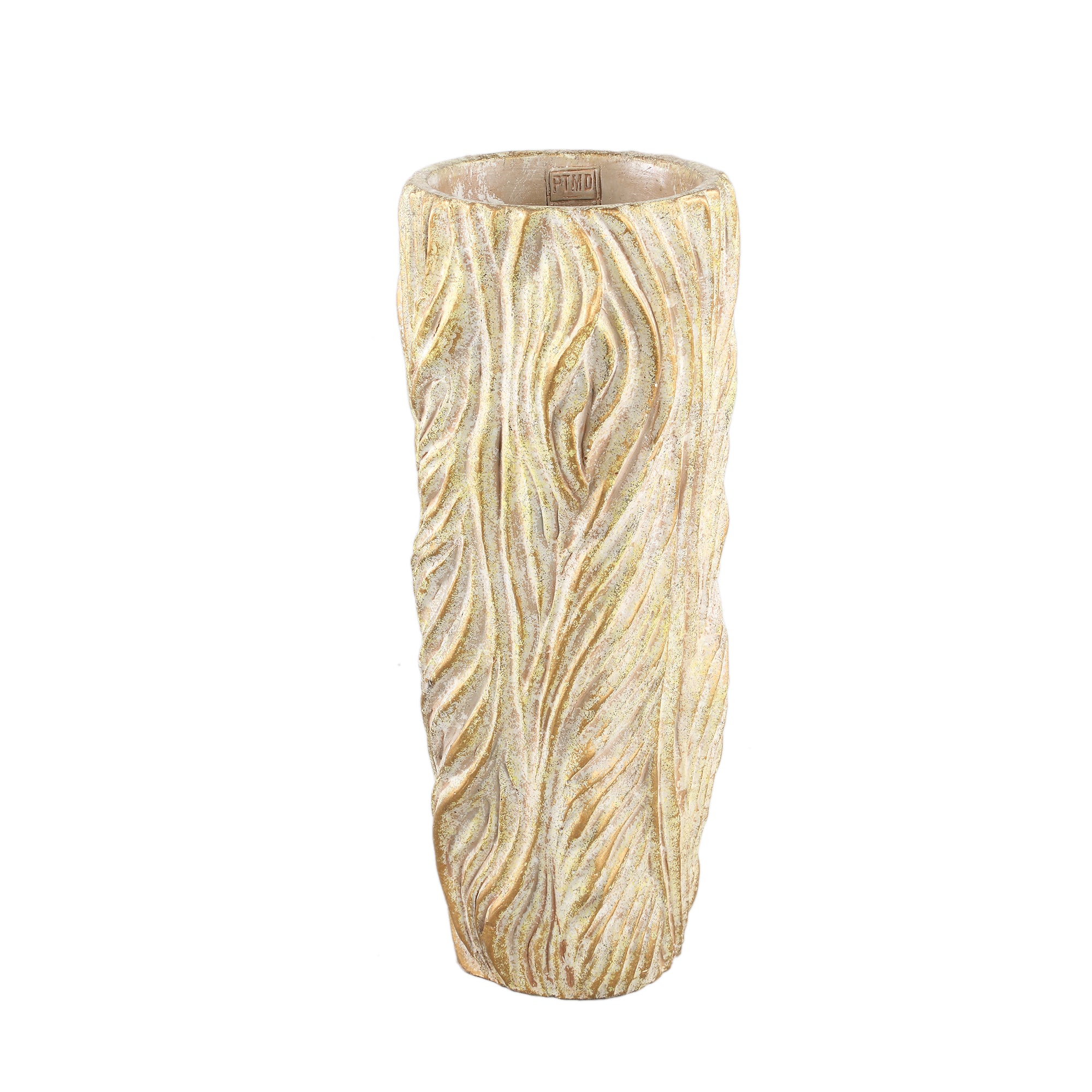 Alexio Cream Round Cement Pot Wavy Lines High L Ø20xH45cm PTMD