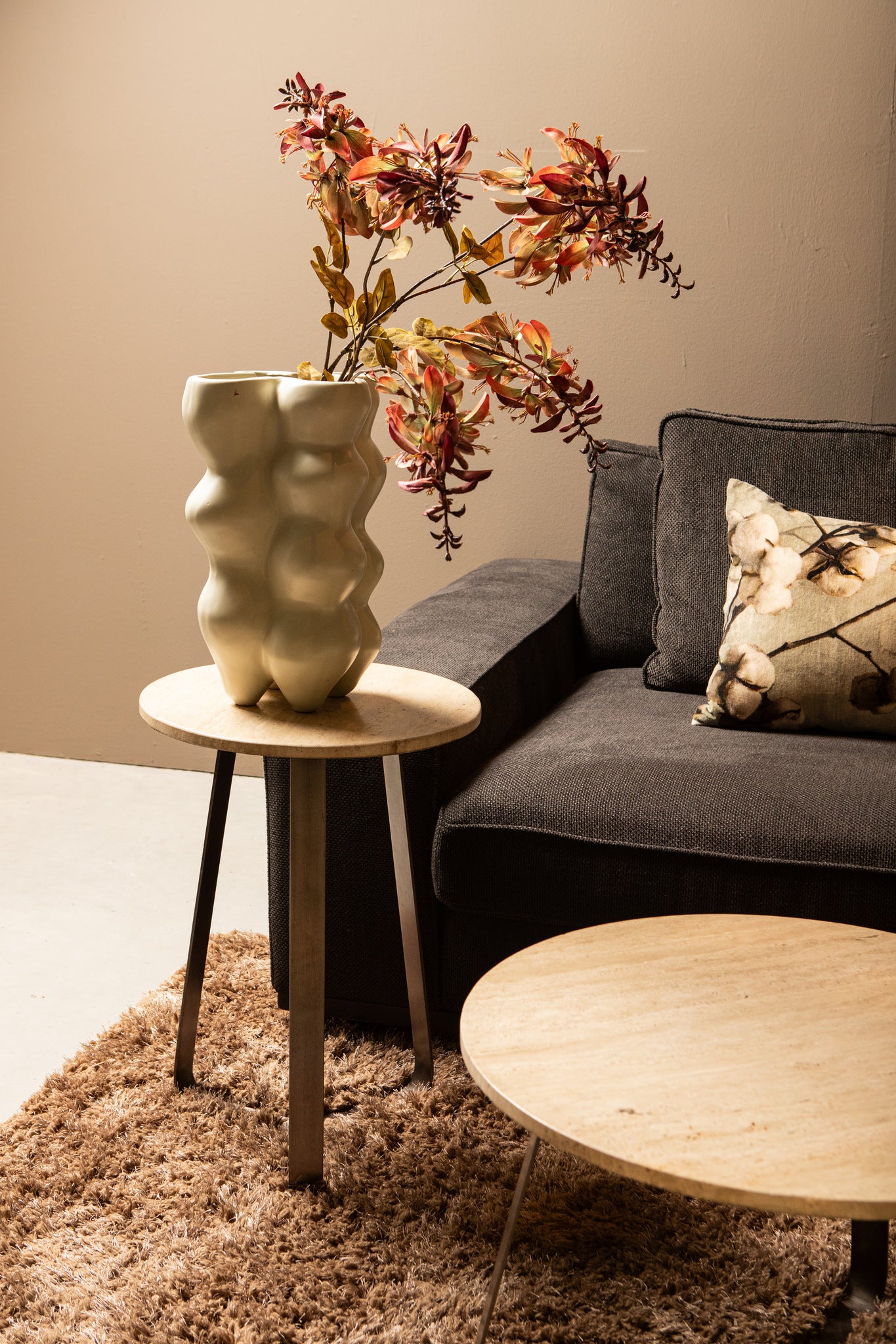 Bijzettafel Micka Zwart Travertine Rond Small PTMD