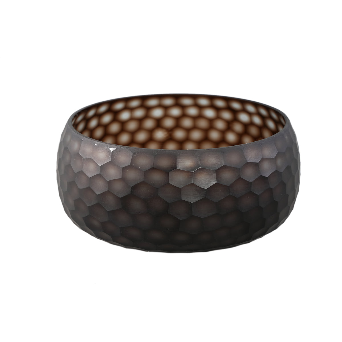 Eboney Brown Bowl Shaped Glass Vase Circle Pattern PYMD