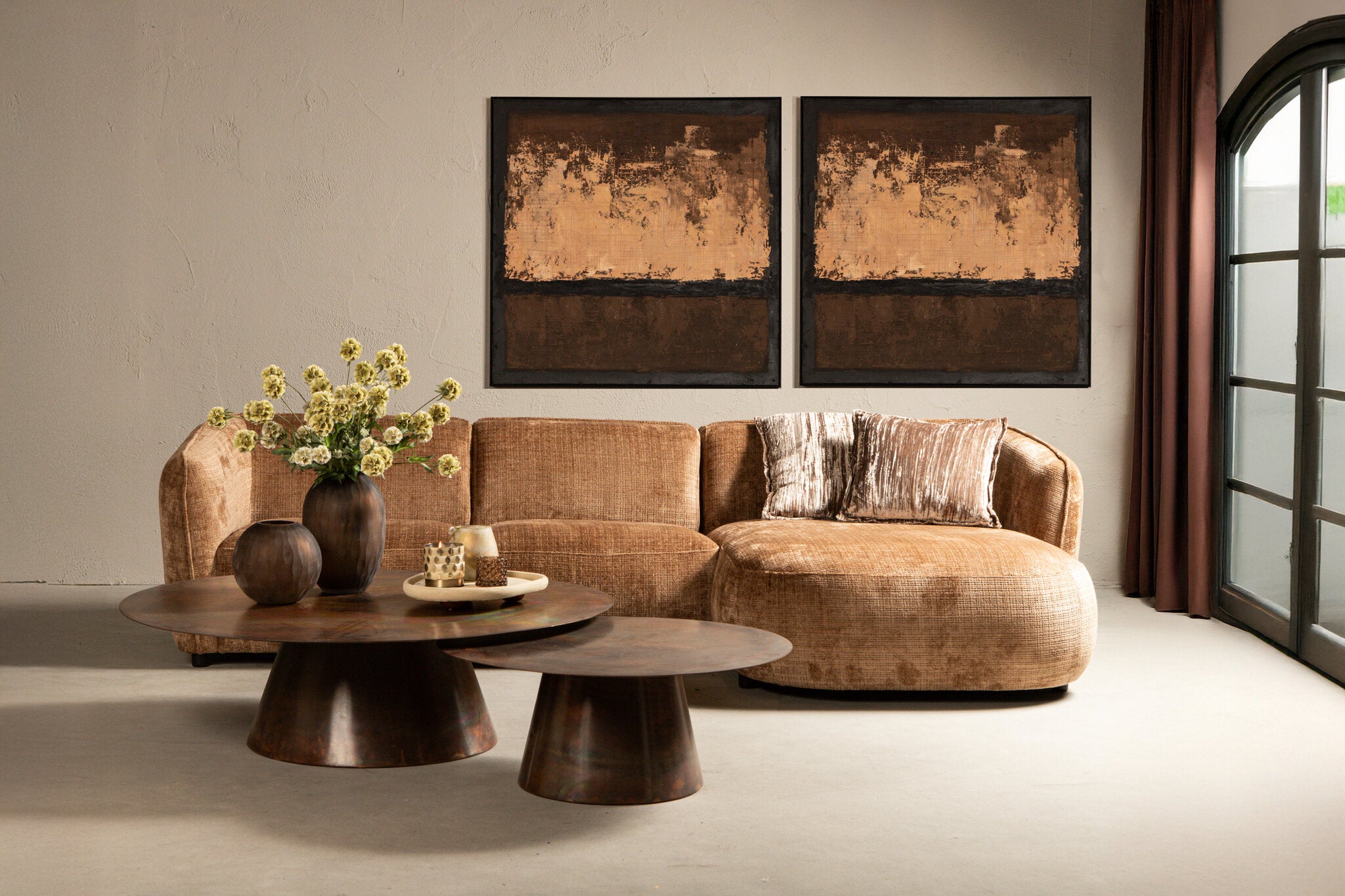 Asante Brown canvas painted wallpanel square frame PTMD