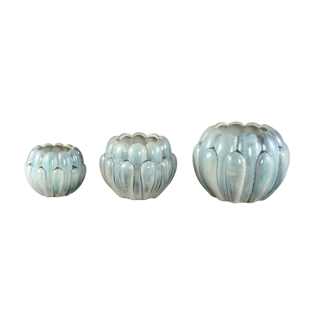 Divinder Petrol Ceramic Ribbed Pot Round L Dia 25cmXH19cm PTMD