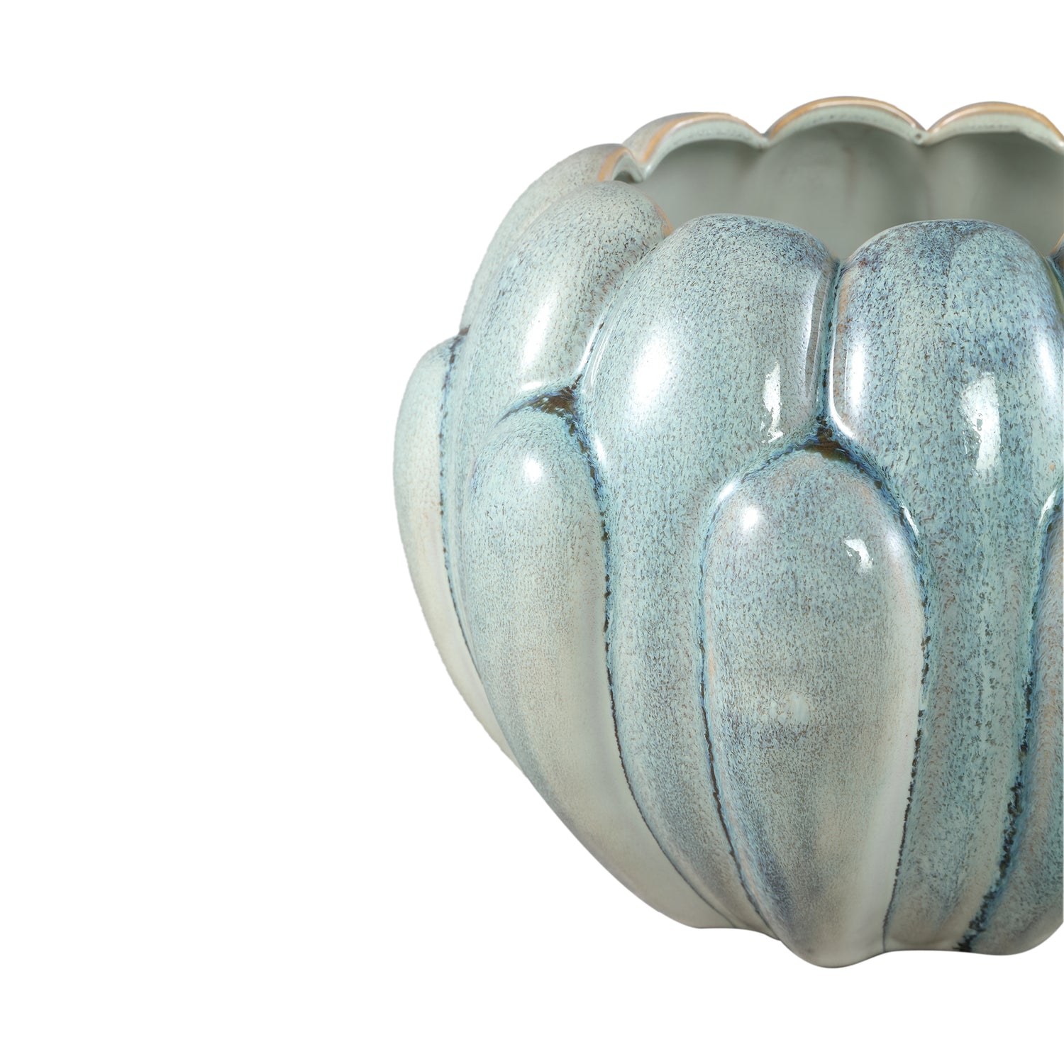 Divinder Petrol Ceramic Ribbed Pot Round L Dia 25cmXH19cm PTMD