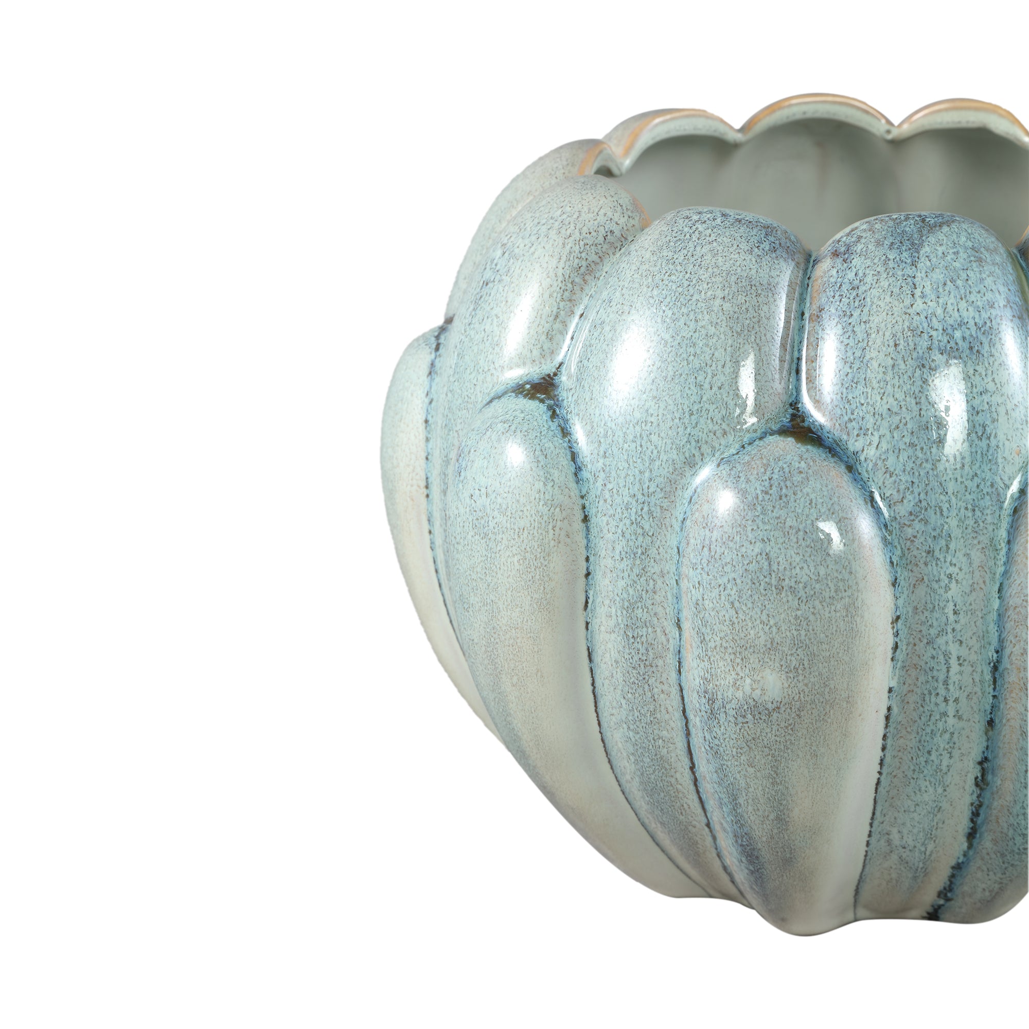 Divinder Petrol Ceramic Ribbed Pot Round L Dia 25cmXH19cm PTMD