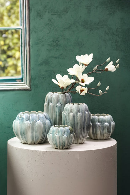 Divinder Petrol Ceramic Ribbed Pot Round L Dia 25cmXH19cm PTMD