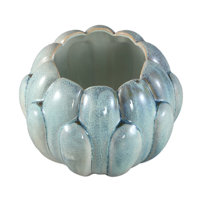 Divinder Petrol Ceramic Ribbed Pot Round L Dia 25cmXH19cm PTMD