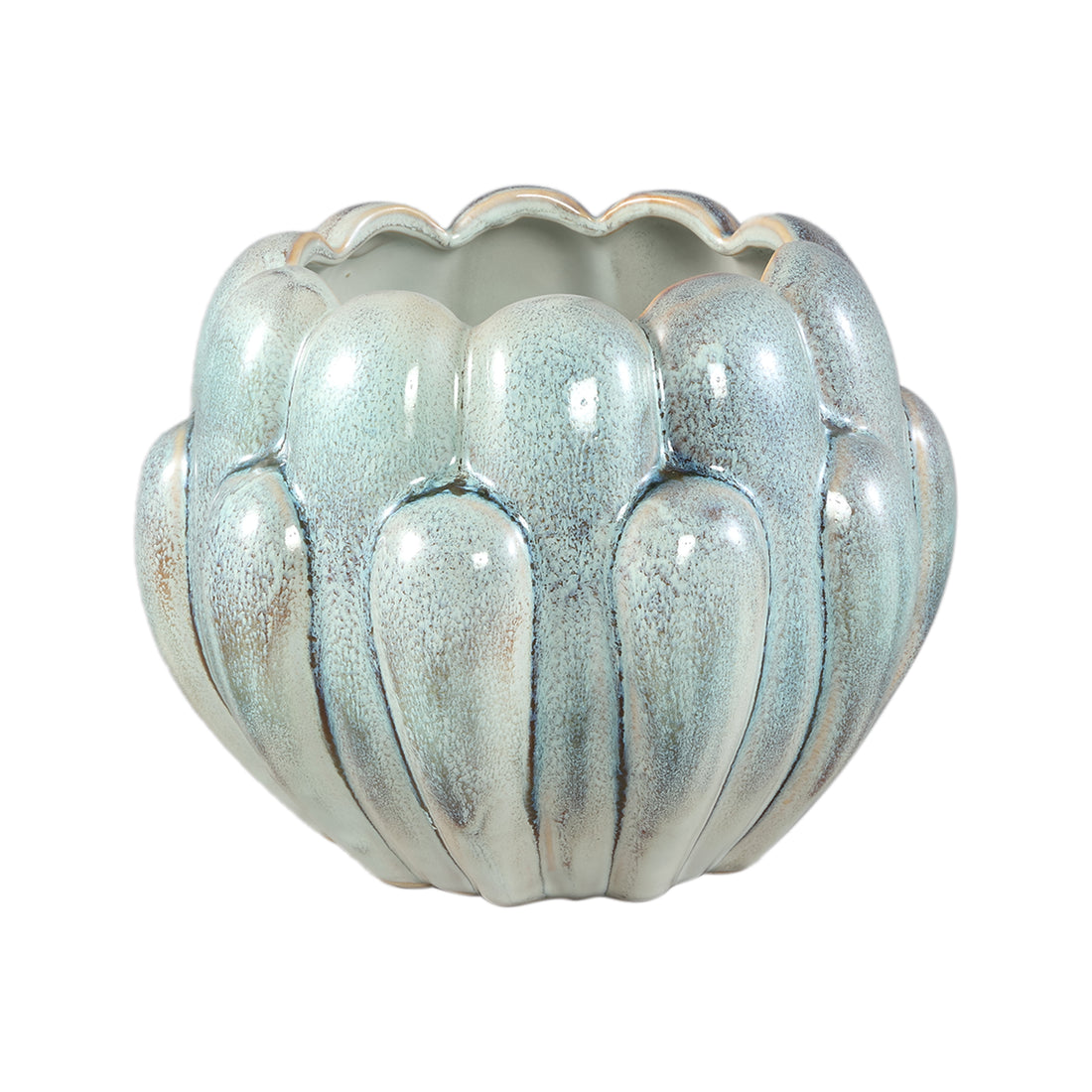 Divinder Petrol Keramiek Ribbed Pot Round M Dia20,5xH16cm PTMD