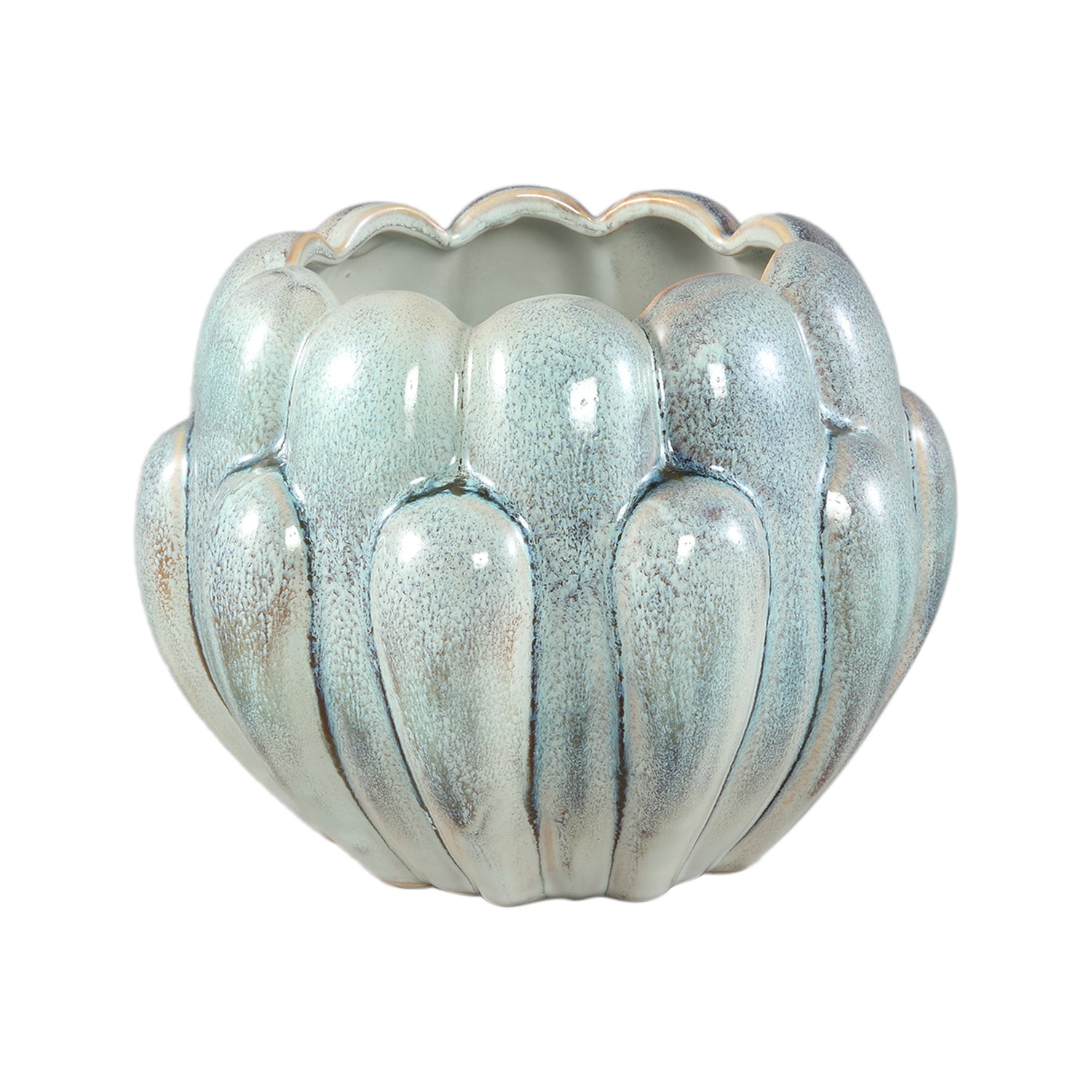 Divinder Petrol Keramiek Ribbed Pot Round M Dia20,5xH16cm PTMD