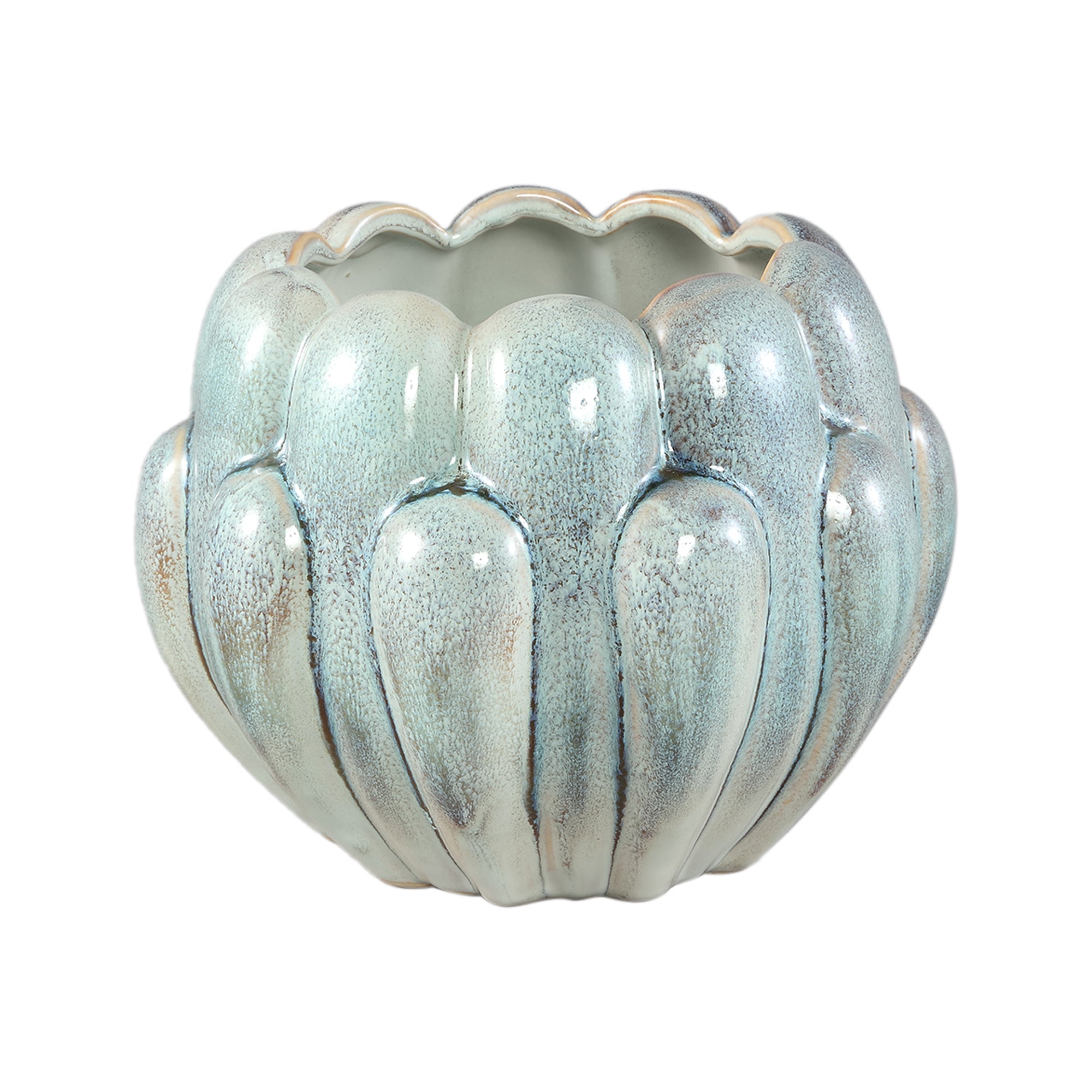 Divinder Petrol Keramiek Ribbed Pot Round M Dia20,5xH16cm PTMD