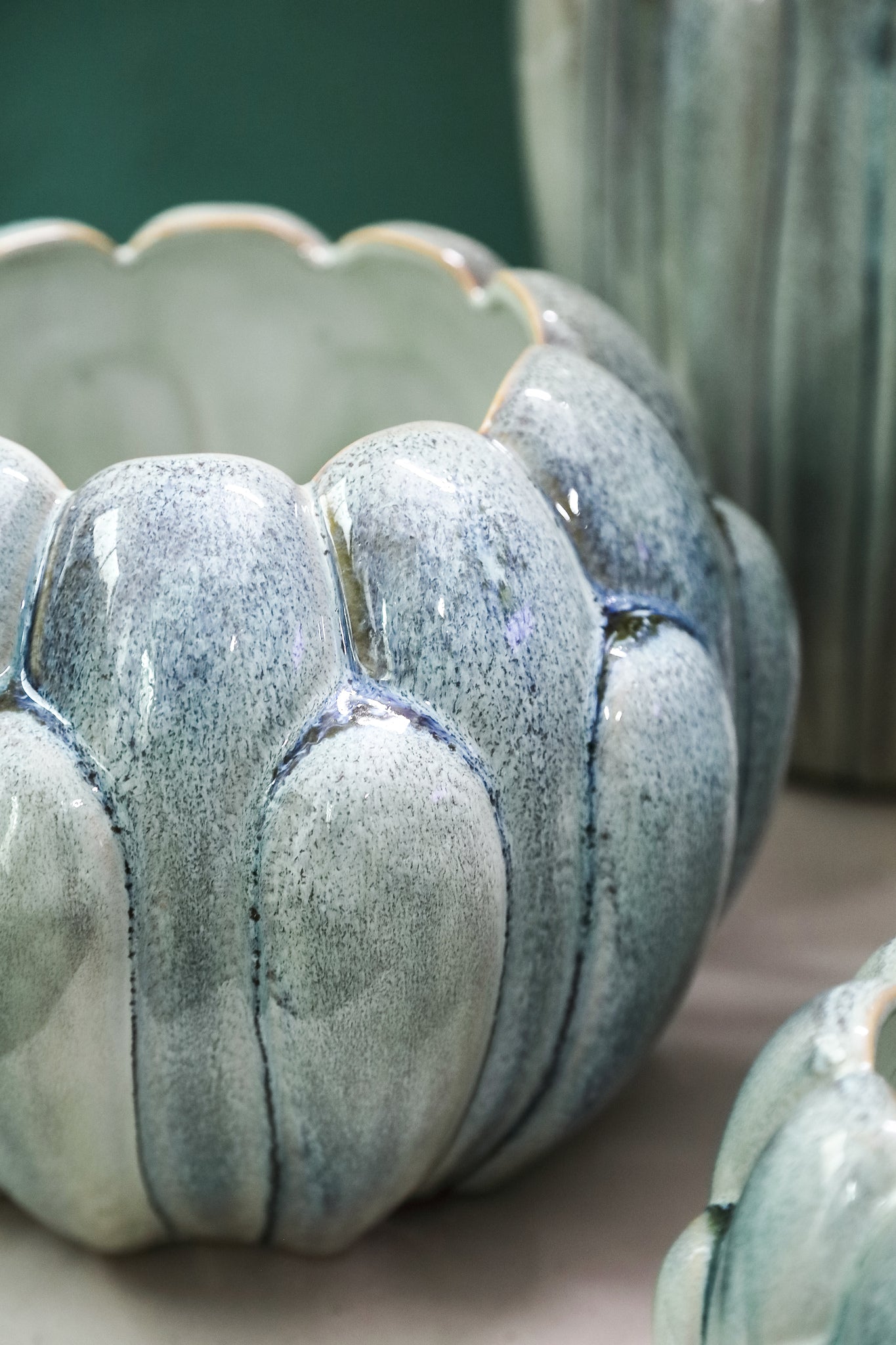 Divinder Petrol Keramiek Ribbed Pot Round M Dia20,5xH16cm PTMD