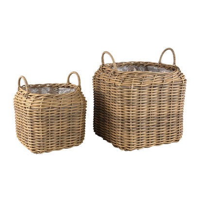 Jezzelle Natural PE Woven Basket Square Set Of 2 PTMD