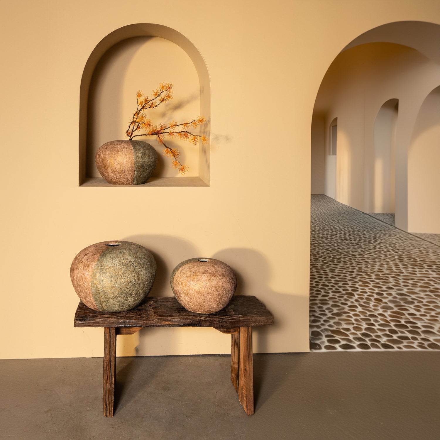 Chareece Cement Vaas Grijs Half Bruin Rond L Ø40xH27cm PTMD