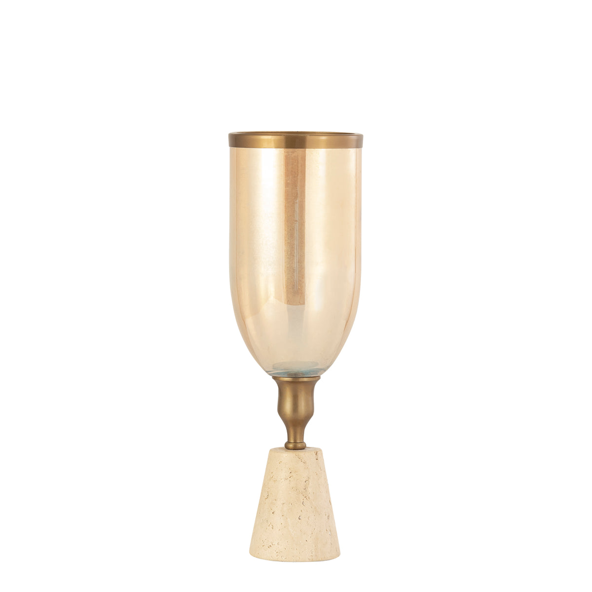 Tadh Windlicht Glas Messing Travertin Voet Rond S PTMD