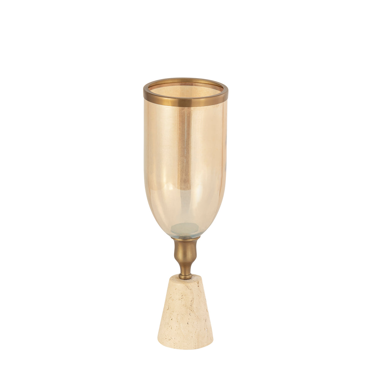 Tadh Windlicht Glas Messing Travertin Voet Rond S PTMD