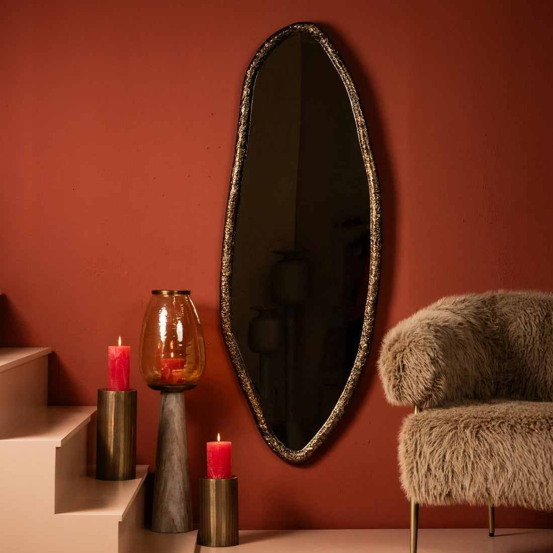 Paislie Brass Organic Shaped Mirror Oval 56x3x150cm PTMD