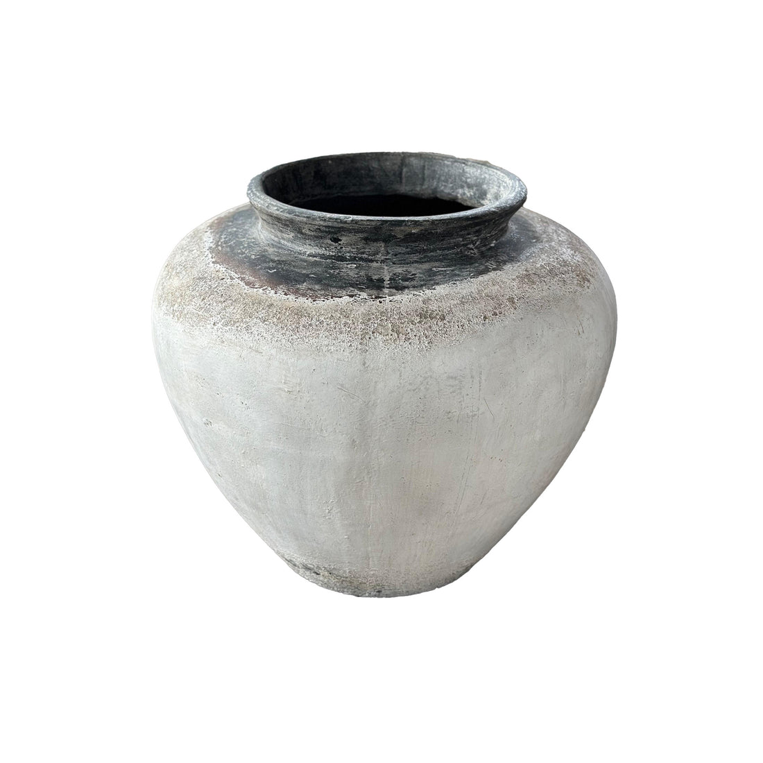 Jinsu White round GRC jar pot w dark border L PTMD