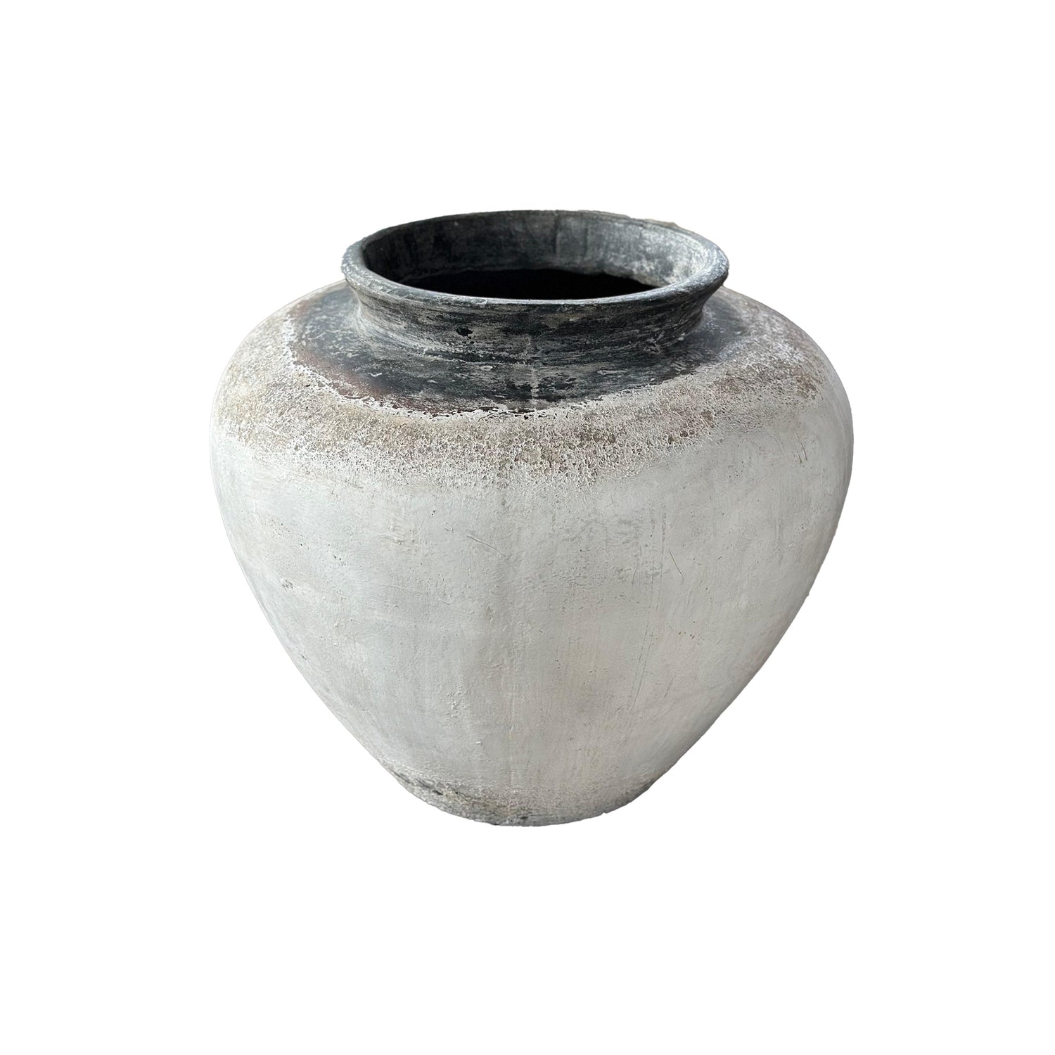 Jinsu White round GRC jar pot w dark border L PTMD