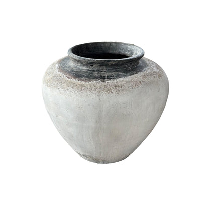 Jinsu White round GRC jar pot w dark border M PTMD