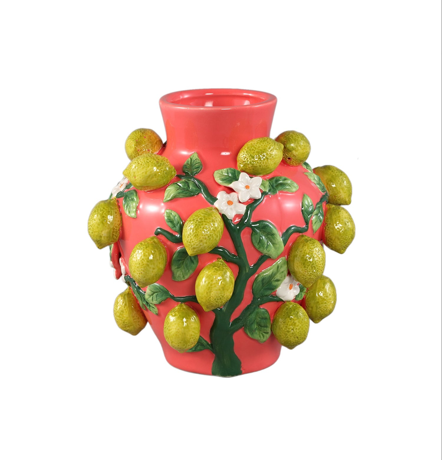Stacy Pink Ceramic Jar Vase With Lemons On Twig PTMD