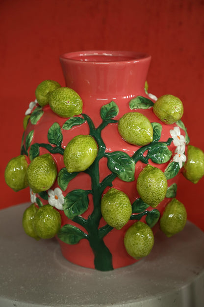 Stacy Pink Ceramic Jar Vase With Lemons On Twig PTMD