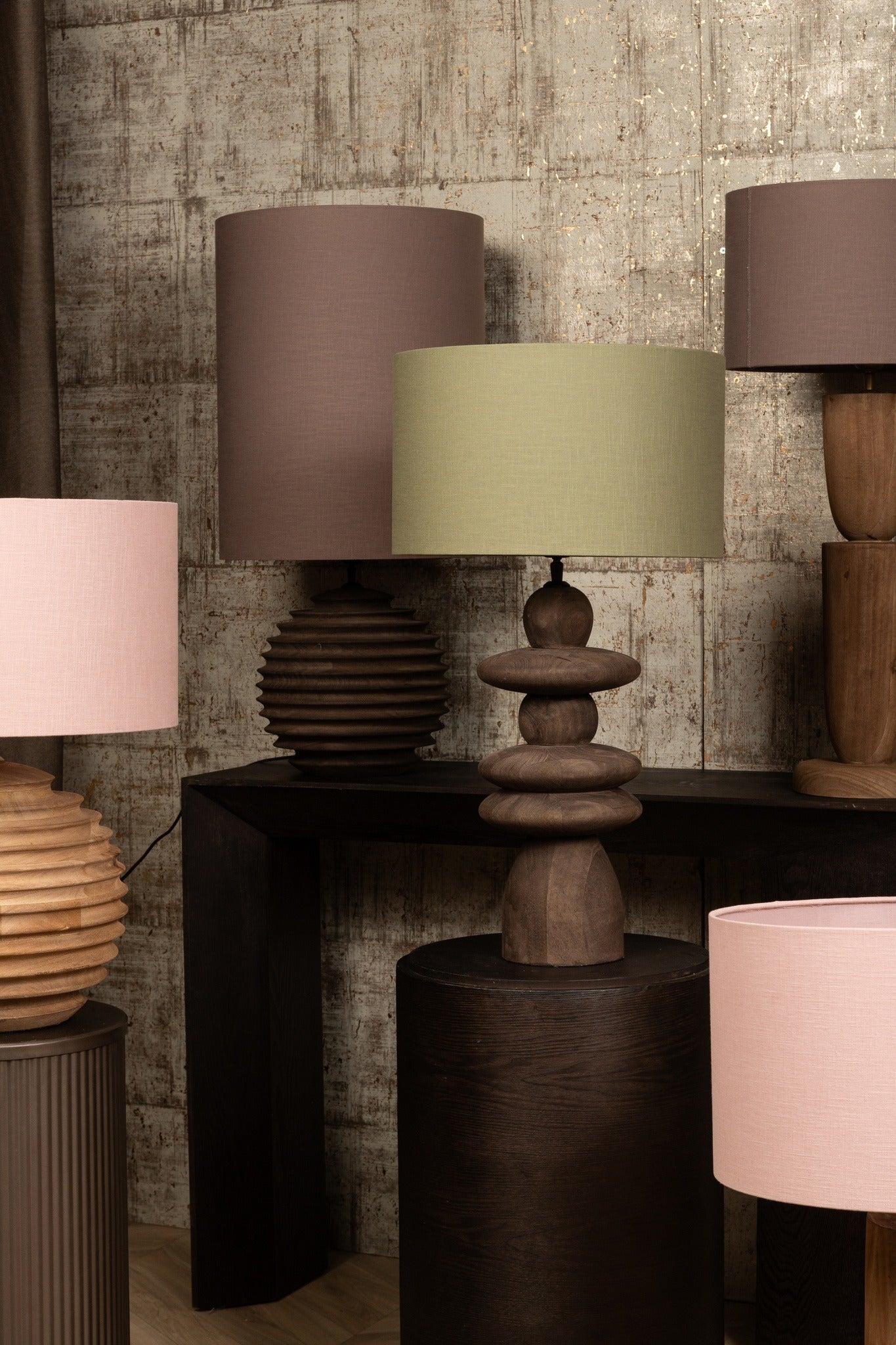 Callain Brown mango wood table lamp base round PTMD
