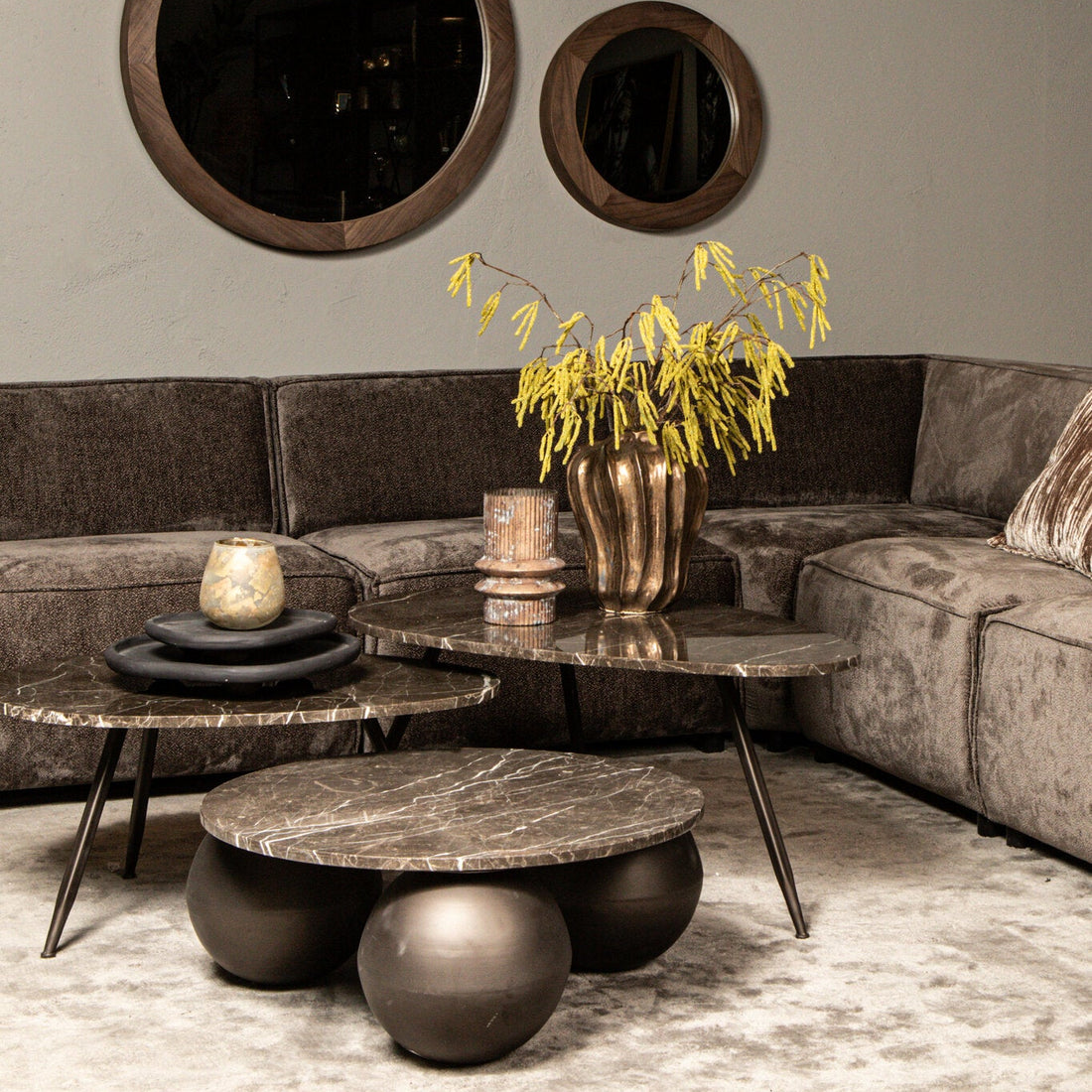 Salontafel Veria Bruin Marmer Set van 2 PTMD