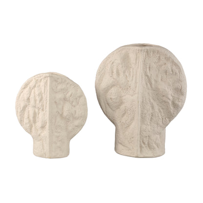 Linos Taupe matt ceramic structure round vaas L PTMD