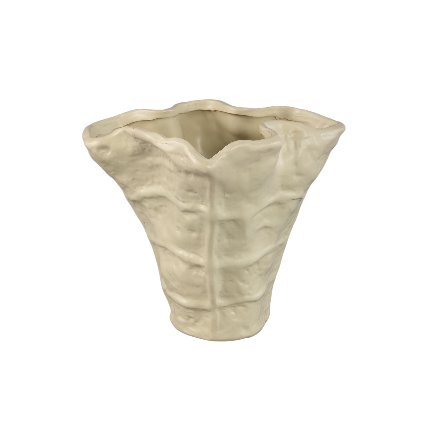 Reff Cream Matt Ceramic Wavy Shaped Pot L 27,5x24x25cm PTMD