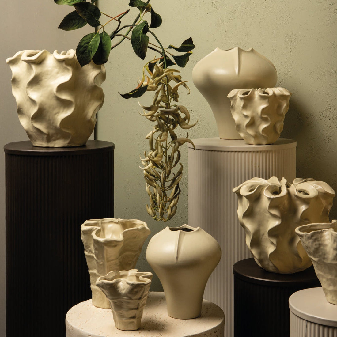 Vaas Rudie Creme Mat Keramiek With Wavy Print M Dia32.5x28.0cm PTMD