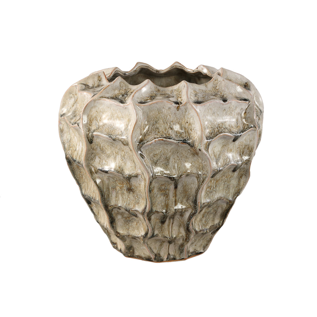 Pot Cedric Cream Keramiek Rond Wavy Mixed Color XL Dia30xH28cm PTMD