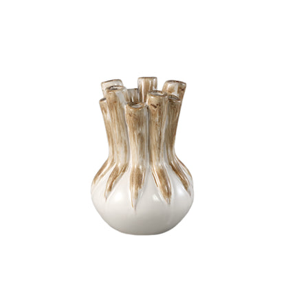 Manali Cream ceramic round vaas colored tubes M
