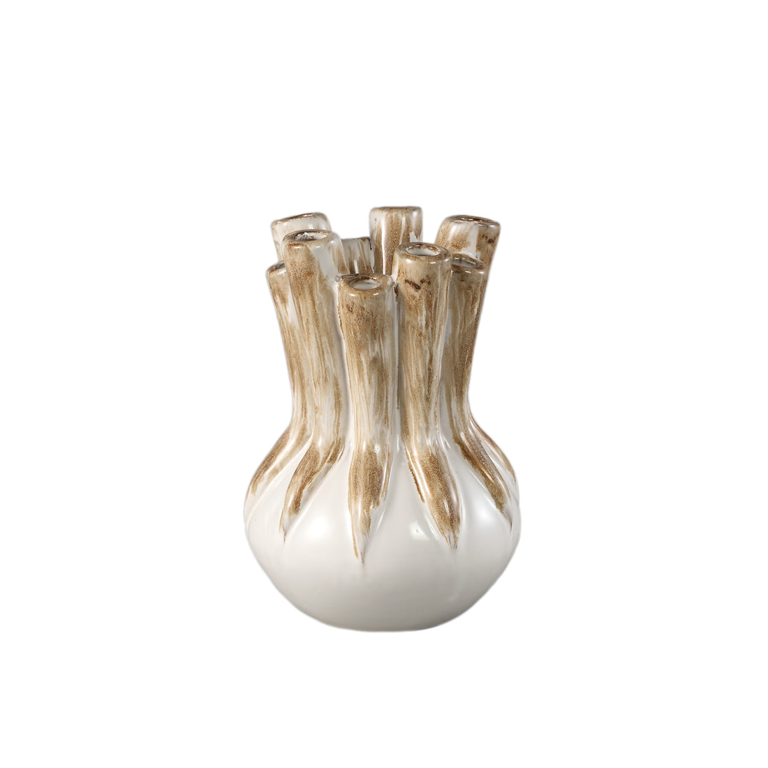 Manali Cream ceramic round vaas colored tubes M