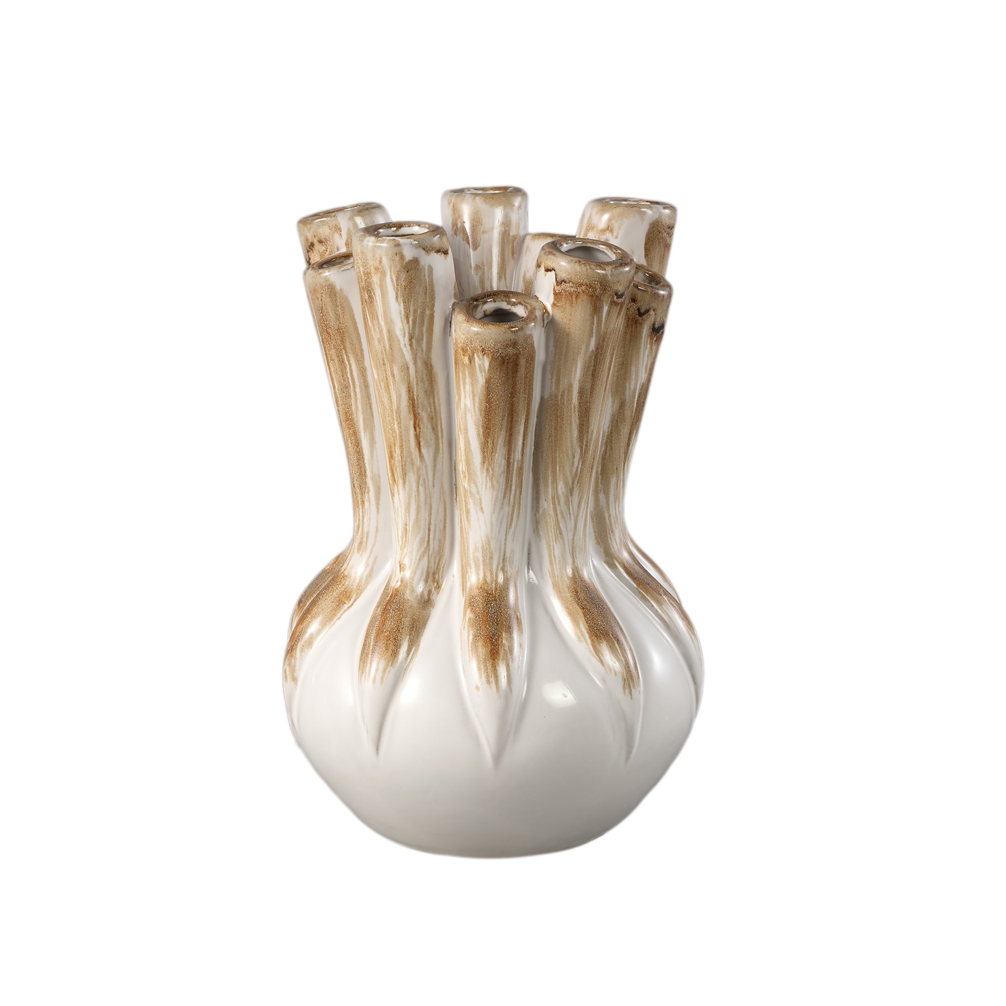 Manali Cream ceramic round vaas colored tubes L