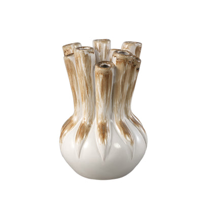 Manali Cream ceramic round vaas colored tubes L