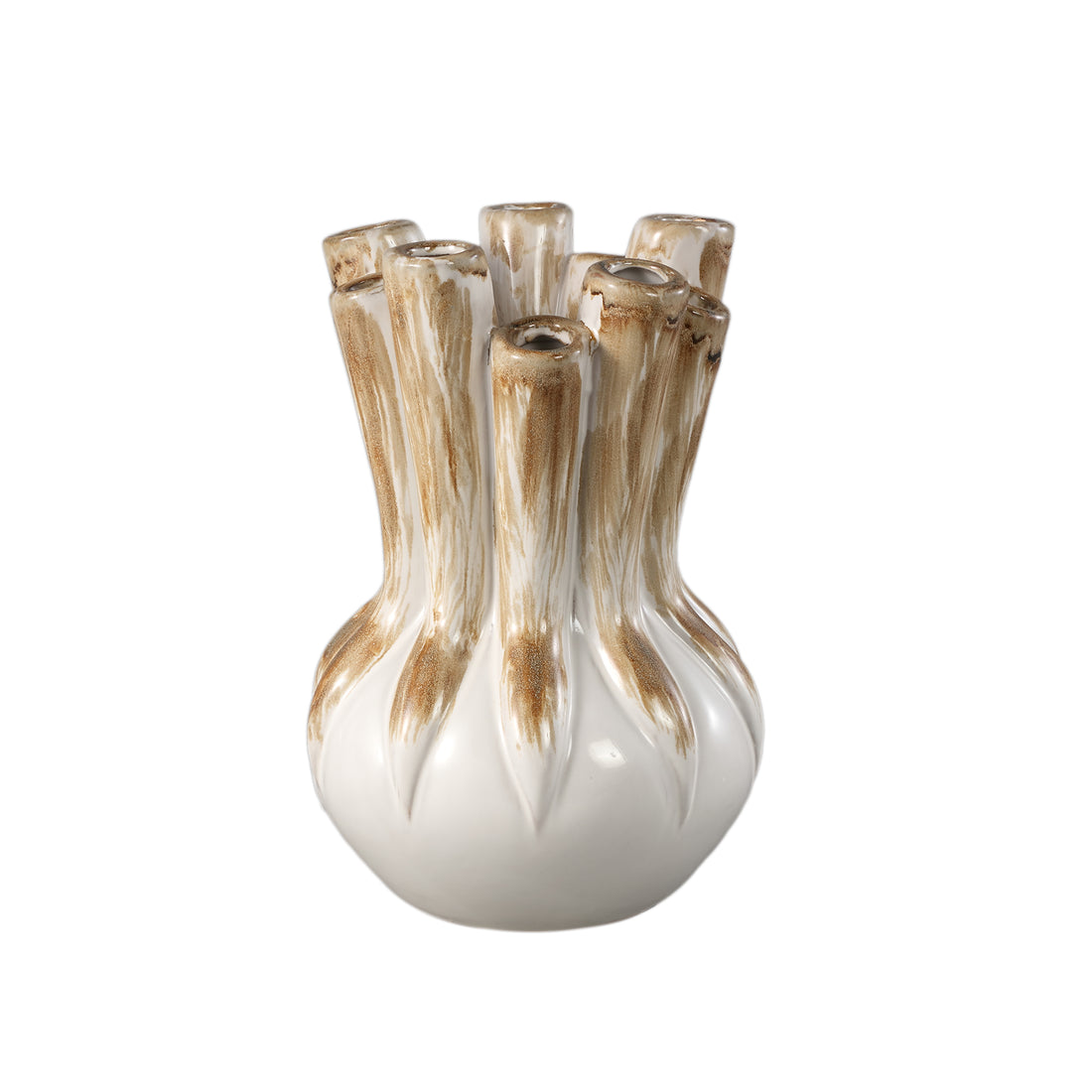 Manali Cream ceramic round vaas colored tubes L