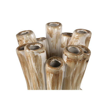 Manali Cream ceramic round vaas colored tubes L