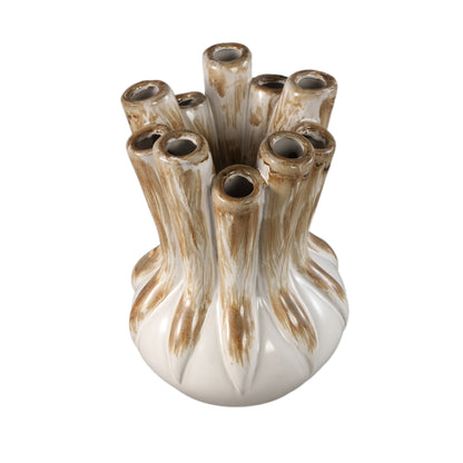 Manali Cream ceramic round vaas colored tubes L