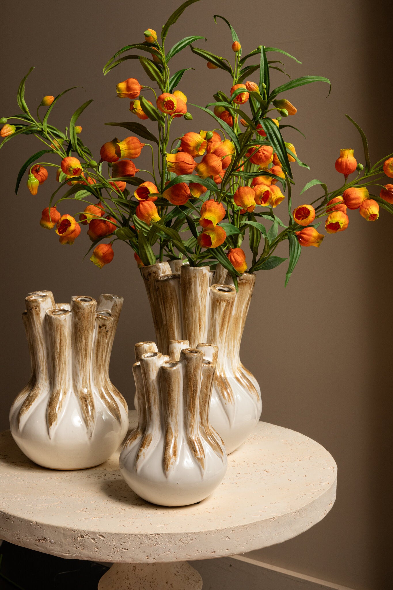 Manali Cream ceramic round vaas colored tubes L