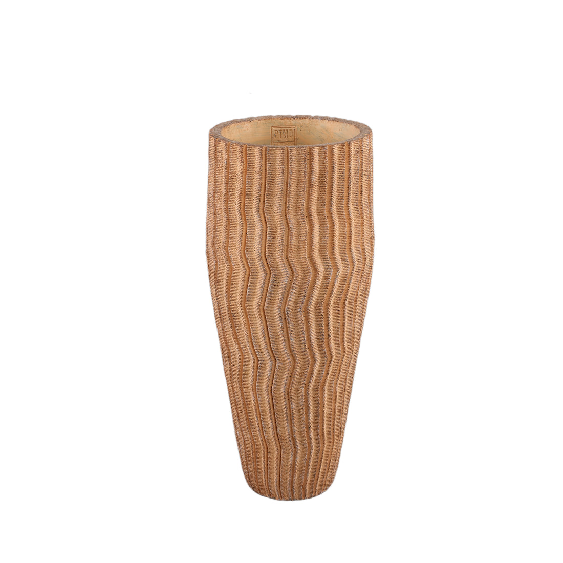 Zanaya Light Brown Round Cement Pot Ribbed  High M PTMD