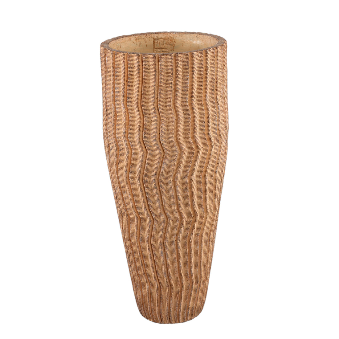 Zanaya Light Brown round cement pot ribbed high L PTMD