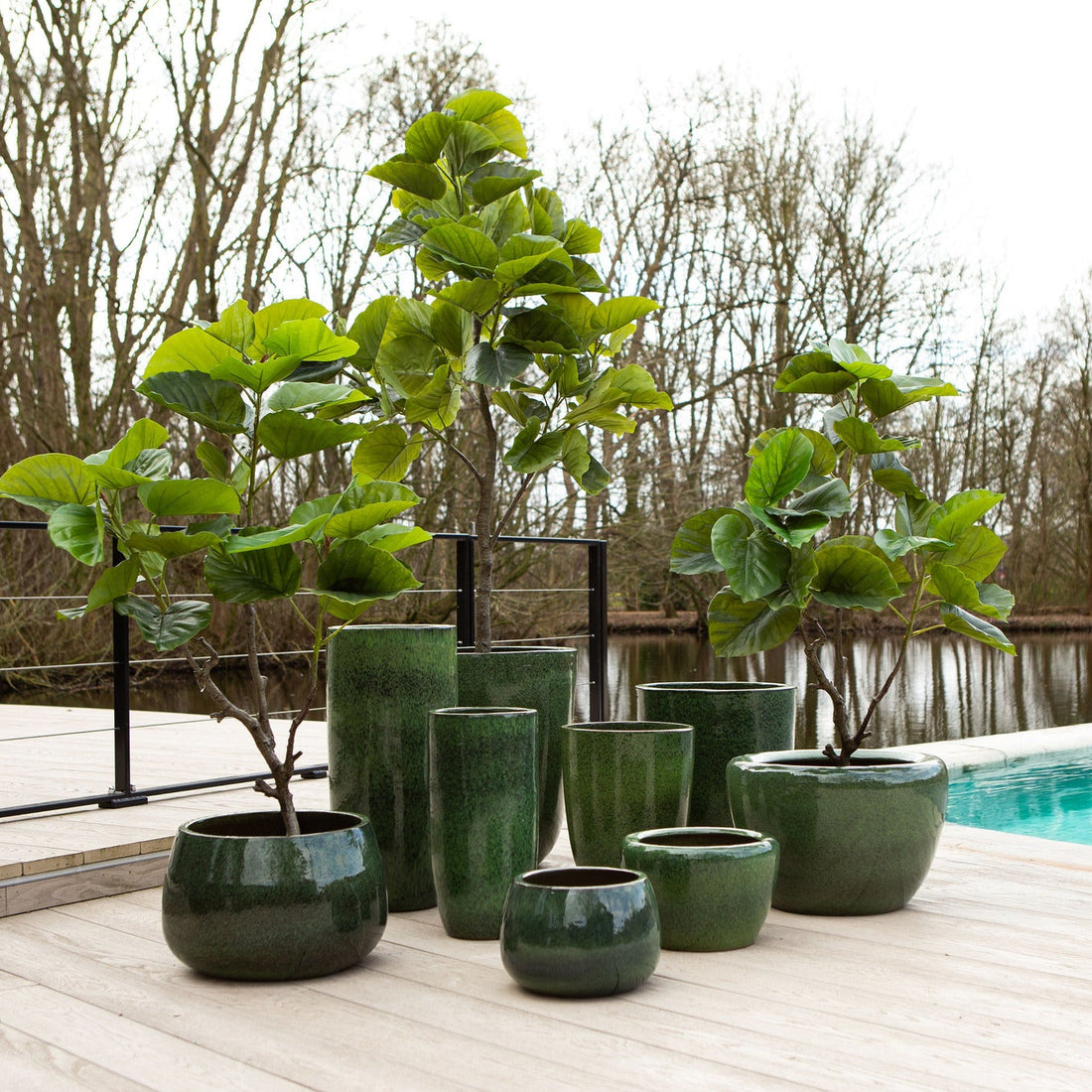 Dezzel Green Glazed Round Ceramic Pot High Set van 2 PTMD