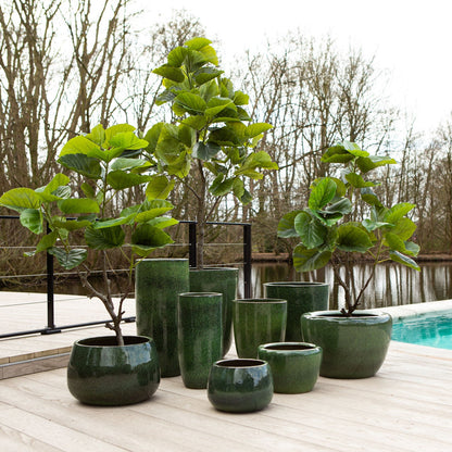 Dezzel Green Glazed Round Ceramic Pot High Set van 2 PTMD