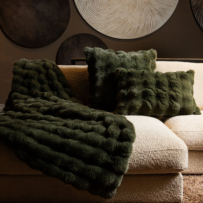 Dunae Moss Green Fake Fur Plaid Dotted Pattern L PTMD
