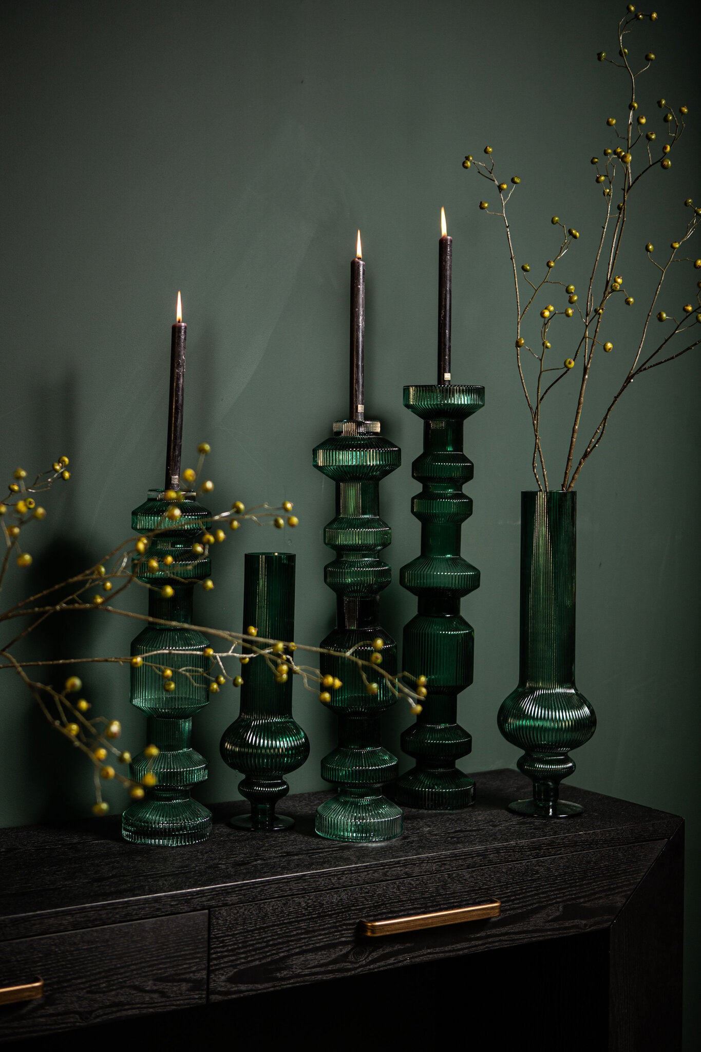 Keala Vaas Donkergroen Glas Geribbeld Rond Large PTMD