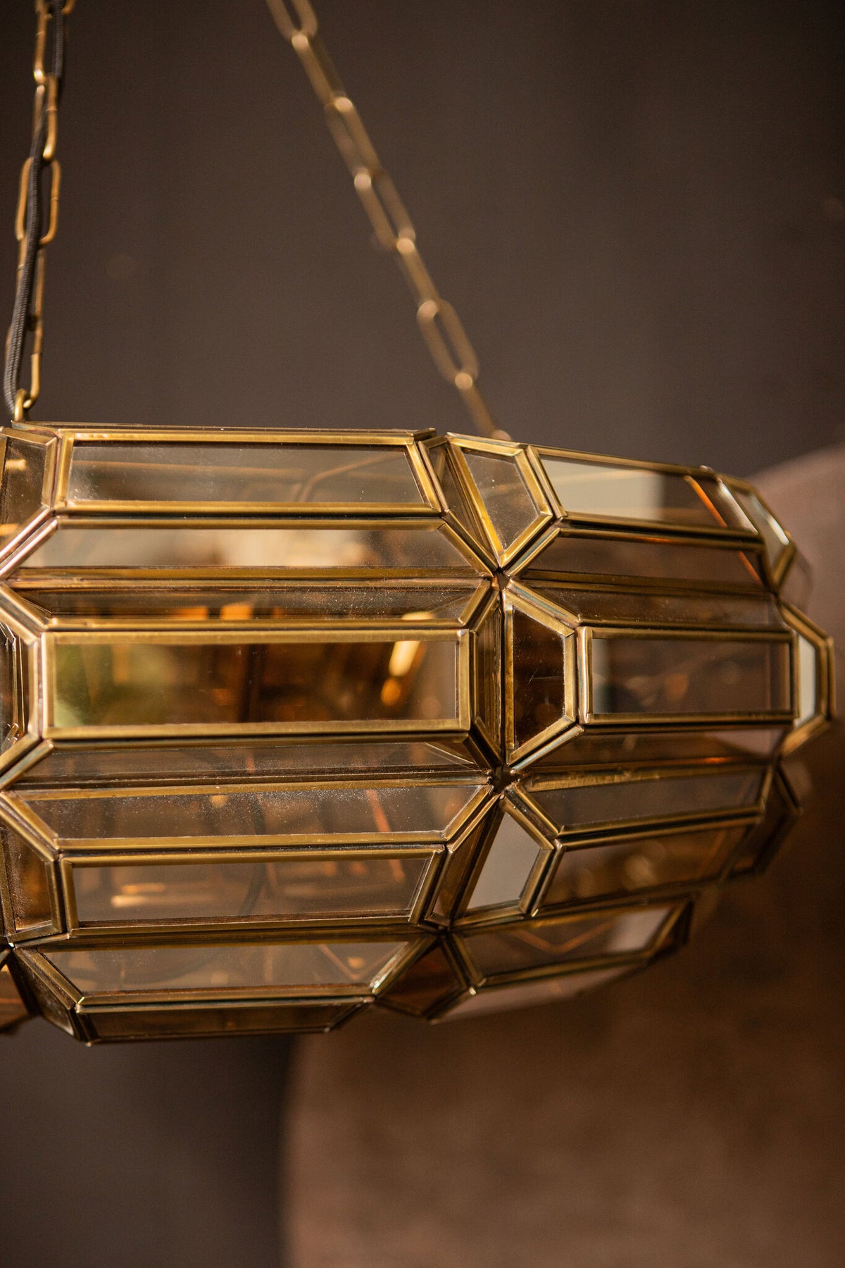 Thyro Antique Brass Glass Amber Donut Lamp PTMD
