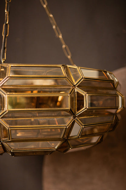 Thyro Antique Brass Glass Amber Donut Lamp PTMD