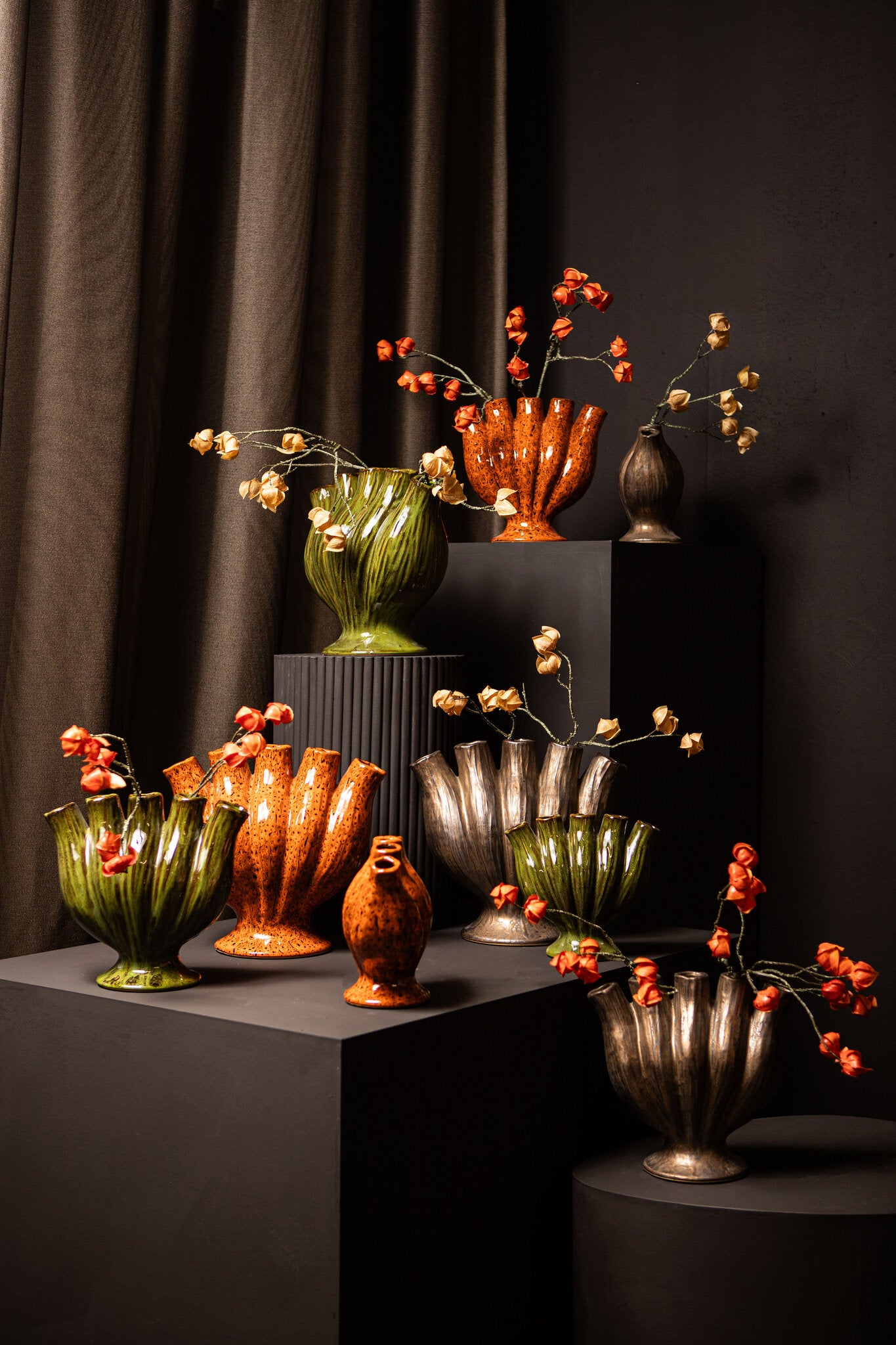 Gylian Green Tubes Shaped Ceramic Vaas L 33x 17.5x 30cm PTMD