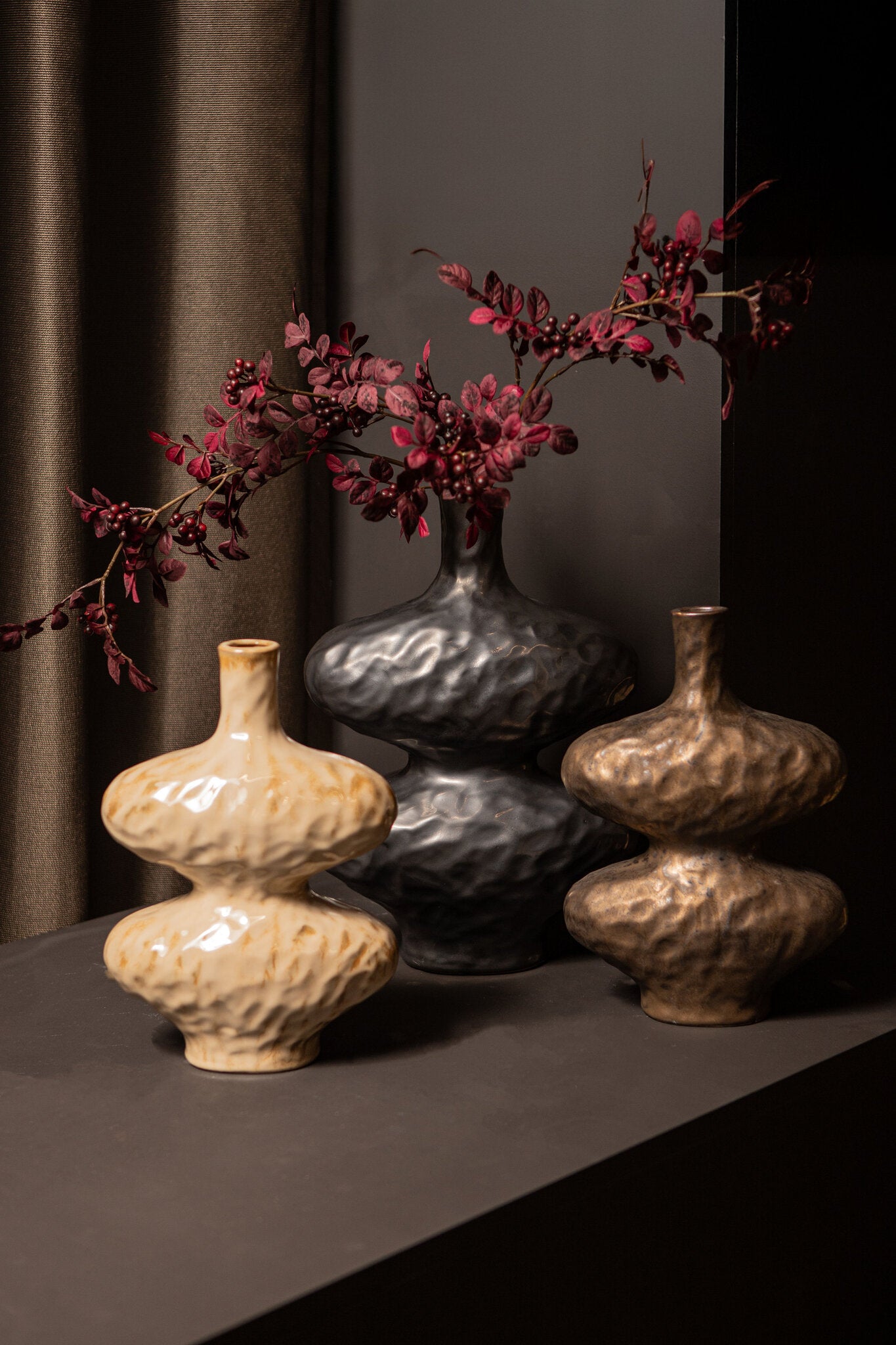 Chelsean Bronze Oval Bulby Shaped Ceramic Vase L 28x16x40cm PTMD
