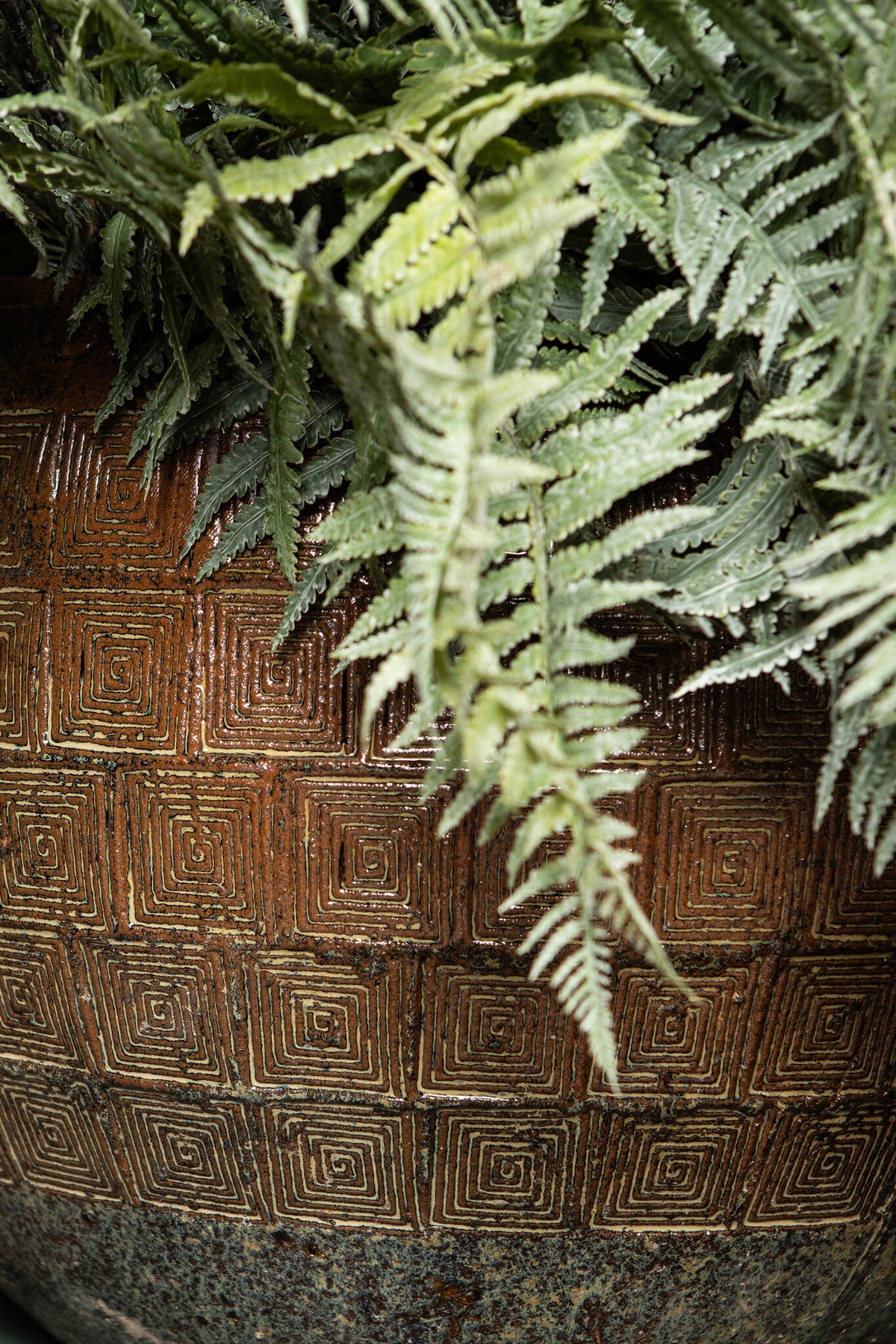 Lisie Natural Blue Ceramic Pot Piramid Pattern Low PTMD