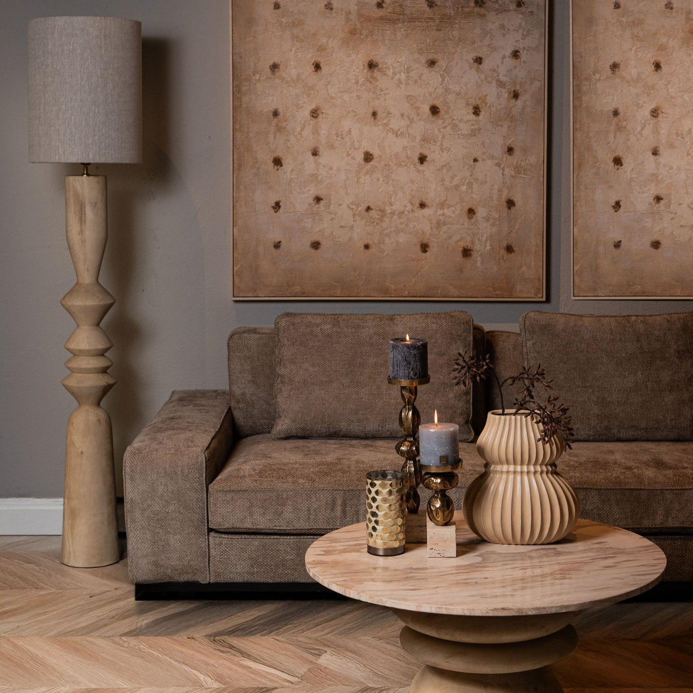 Vloerlamp Elaine  Mango Houten Ronde H130cm PTMD