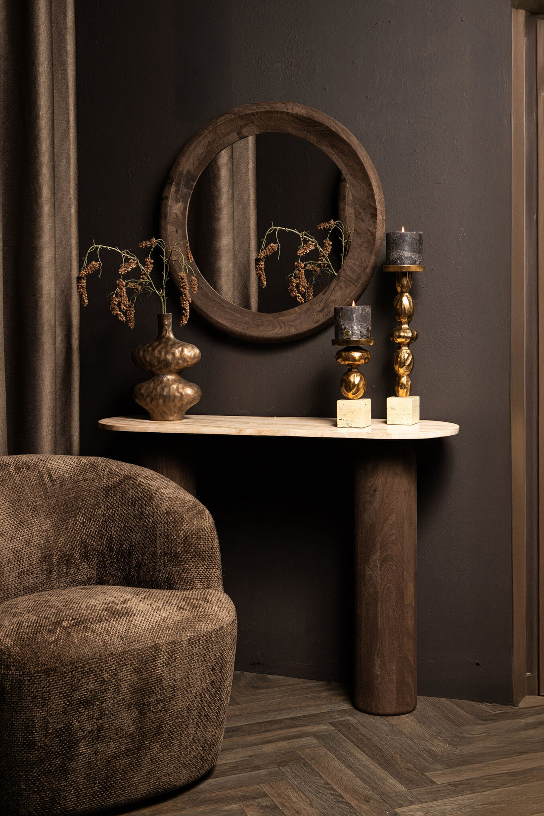 Noam Brown Mango Wood Round Mirror S Dia 70cm x 5cm PTMD